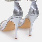 Silver Metallic Ankle Strap High Heel Sandals - shopaleena