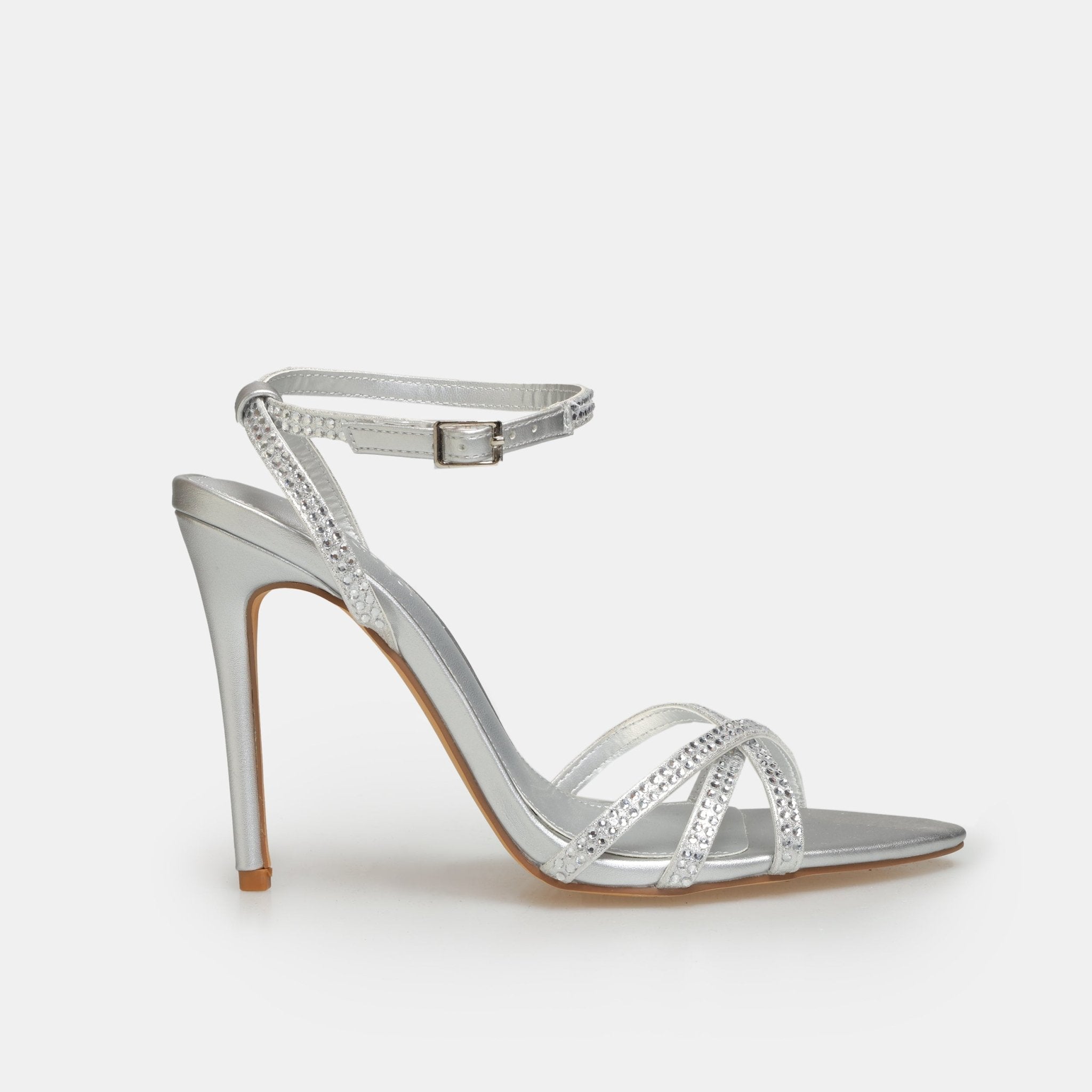 Silver Metallic High Heel Sandals - shopaleena