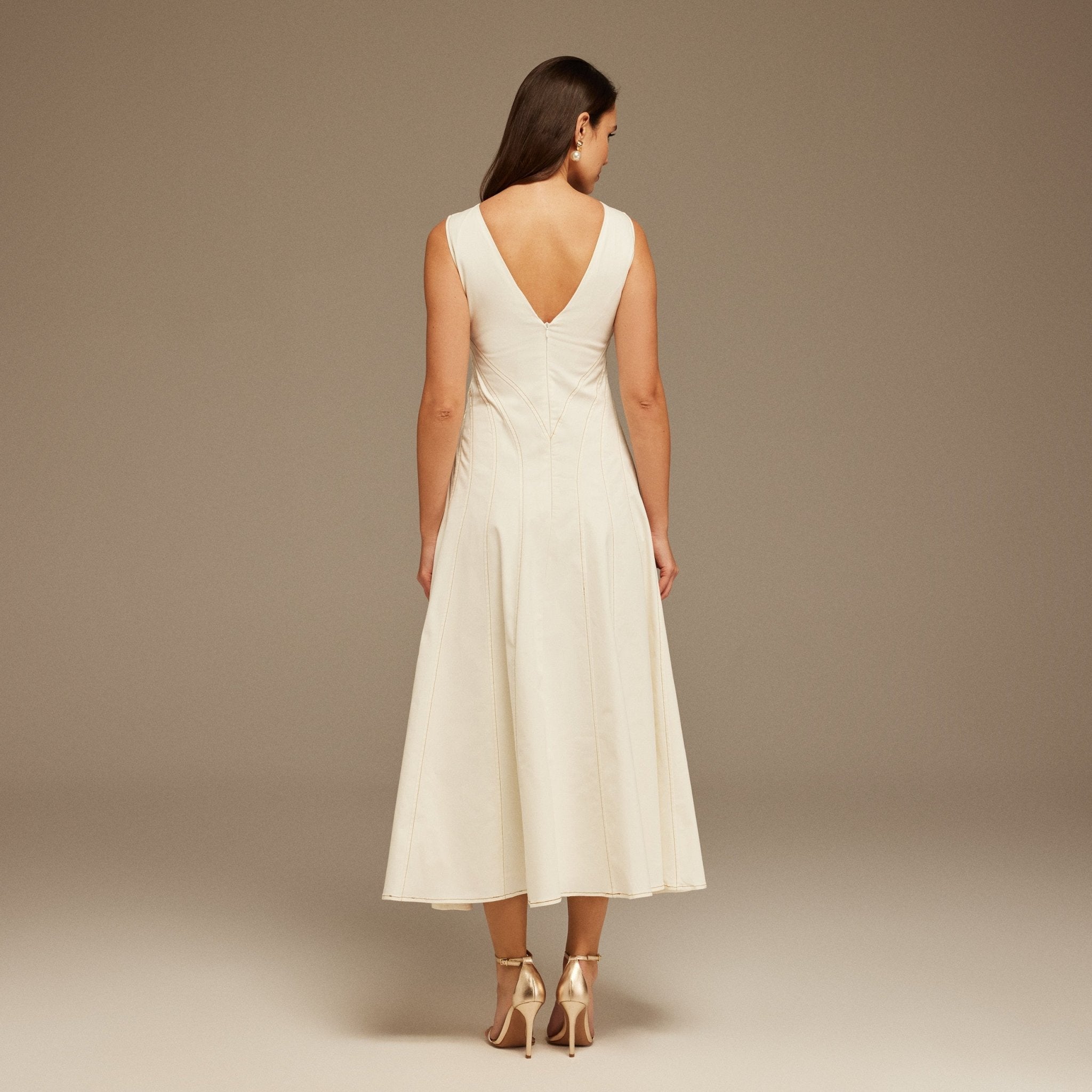 Sleeveless Aline Long Dress With V Open Back - shopaleena