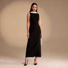 Sleeveless Crepe Maxi Dress With Scarf - shopaleena