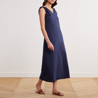 Sleeveless Loose Midi Dress in Linen Cotton Blend - shopaleena