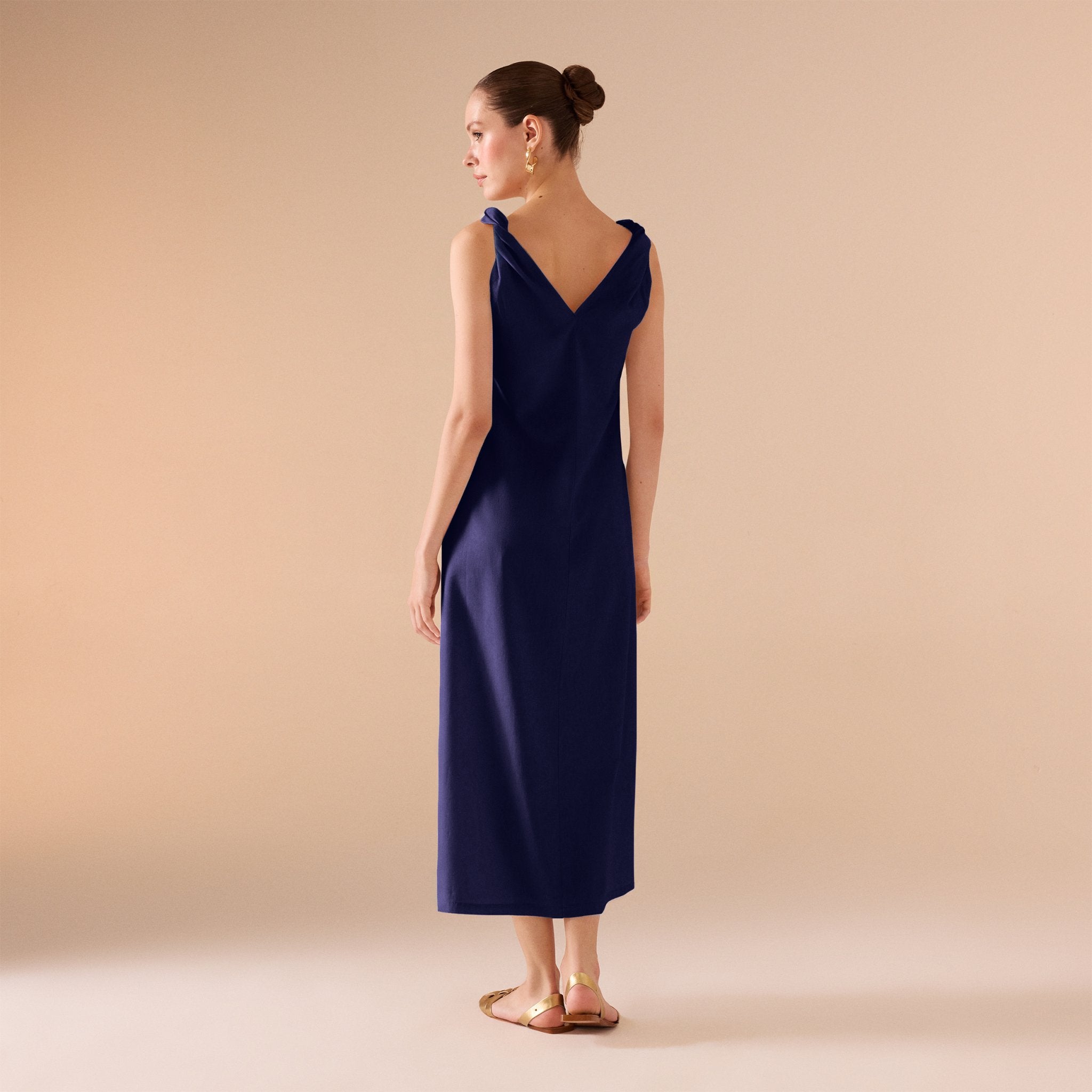 Sleeveless Loose Midi Dress in Linen Cotton Blend