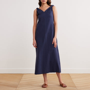 Sleeveless Loose Midi Dress in Linen Cotton Blend - shopaleena