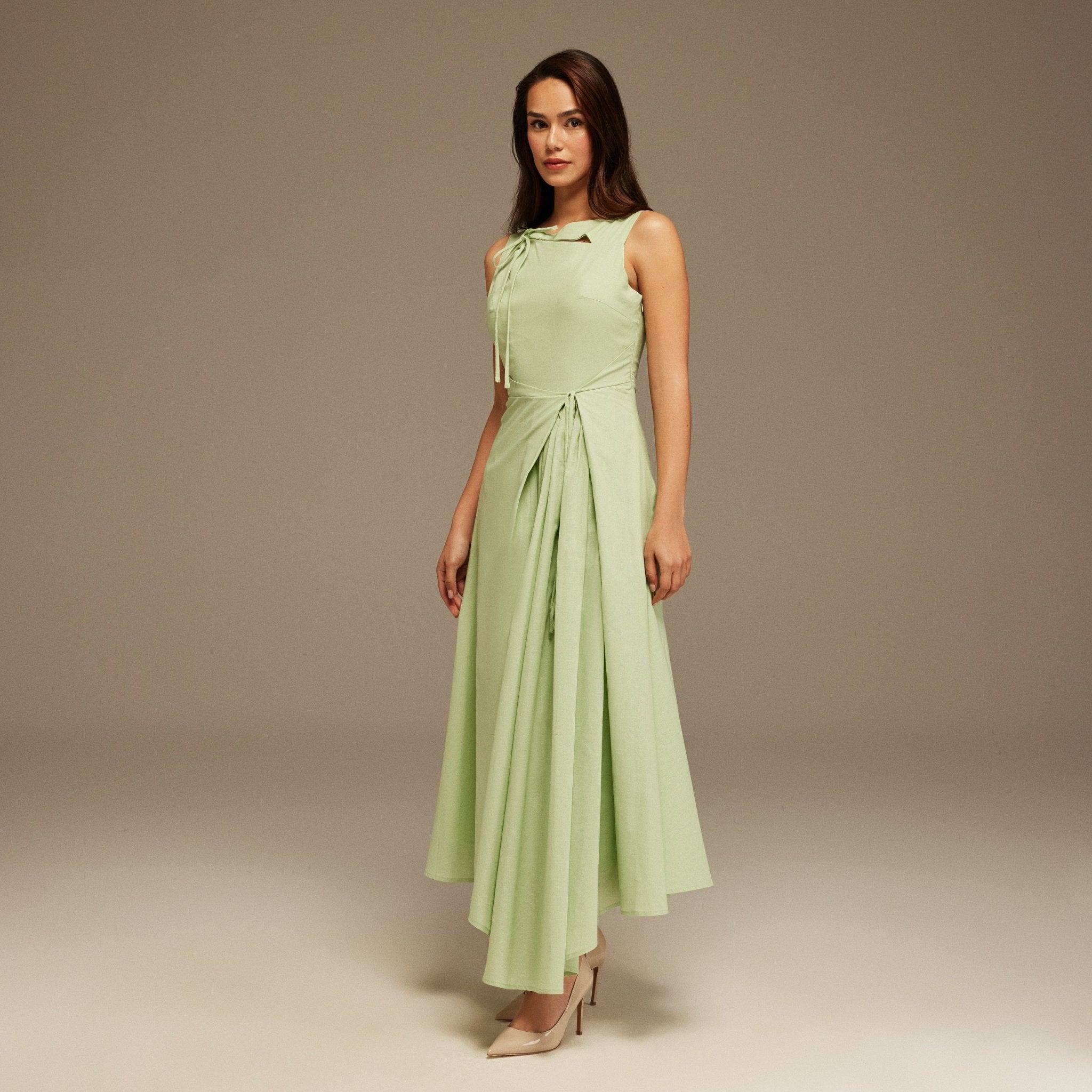 Sleeveless Midi Dress With Decorative Bows - shopaleena