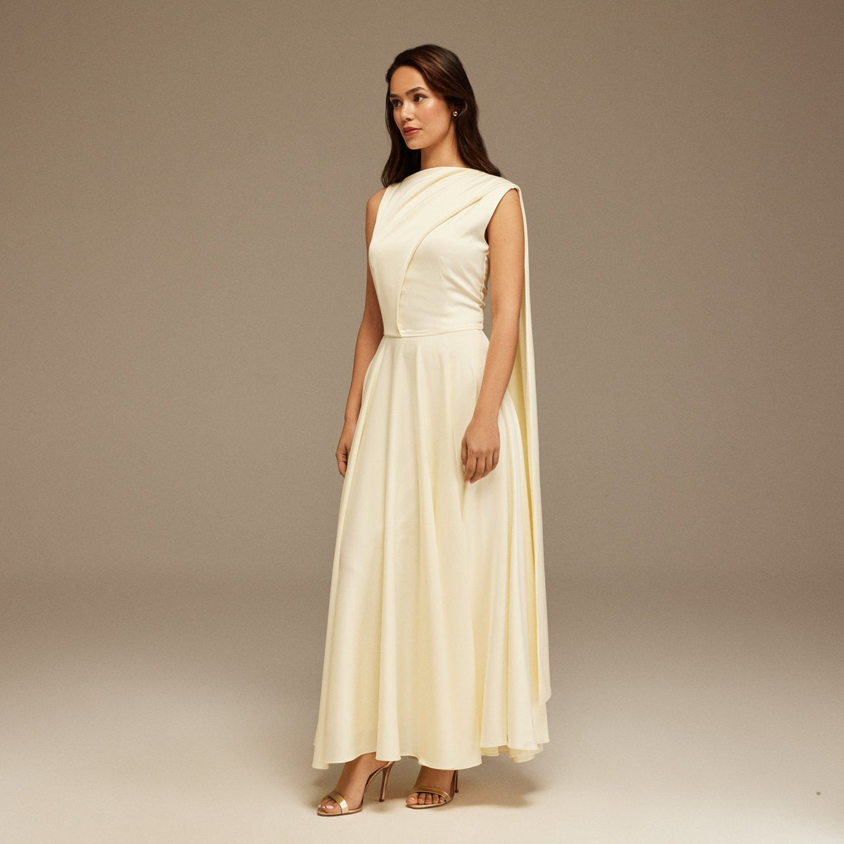 Sleeveless Satin Maxi Dress With Scarf - shopaleena