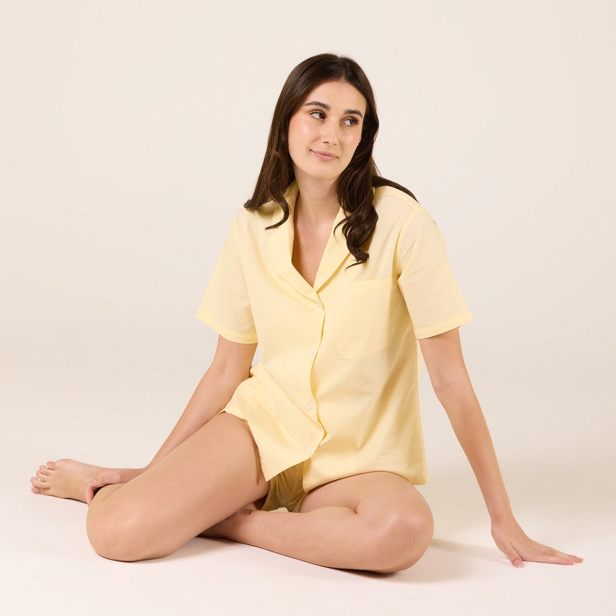 Solid cotton shirt with Notched Collar - shopaleena