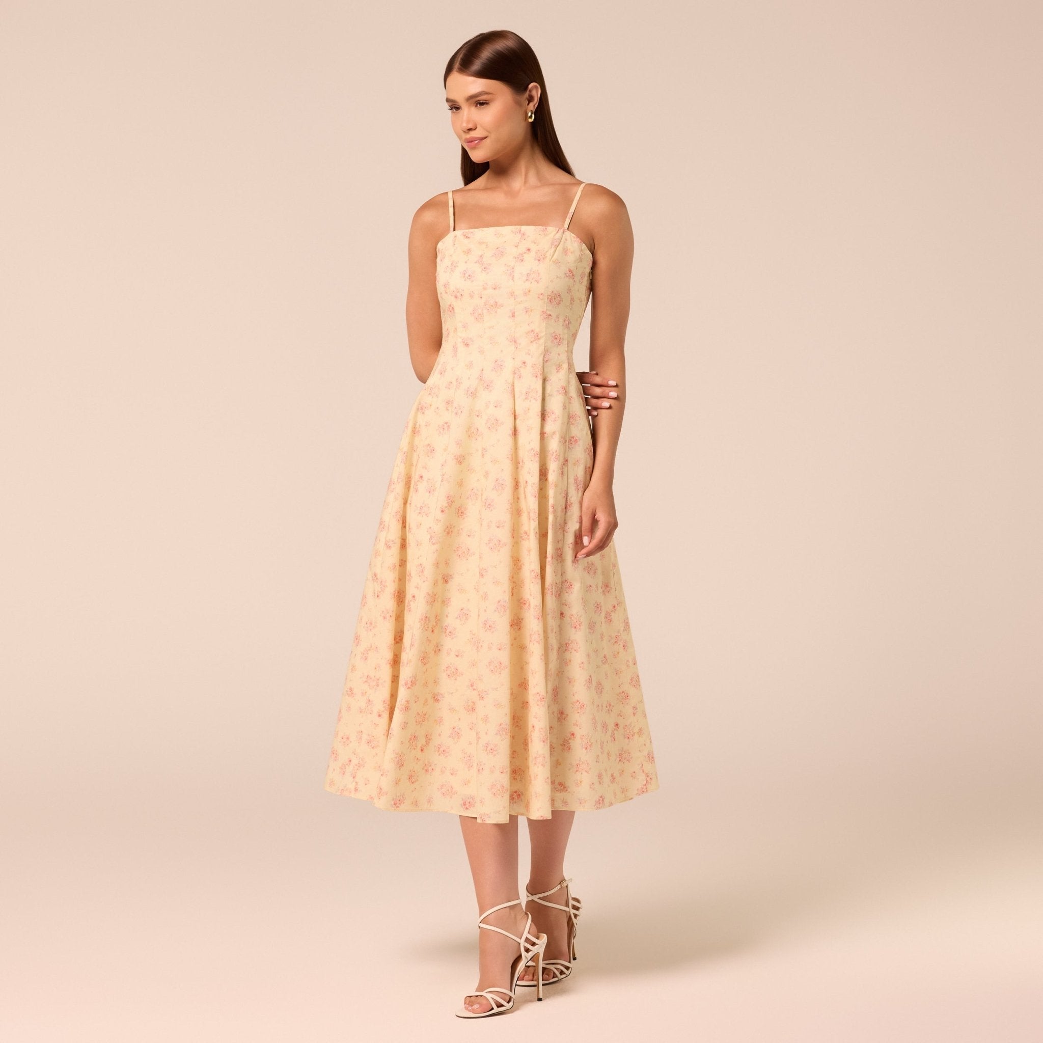 Spaghetti Strap A Line Midi Dress - shopaleena