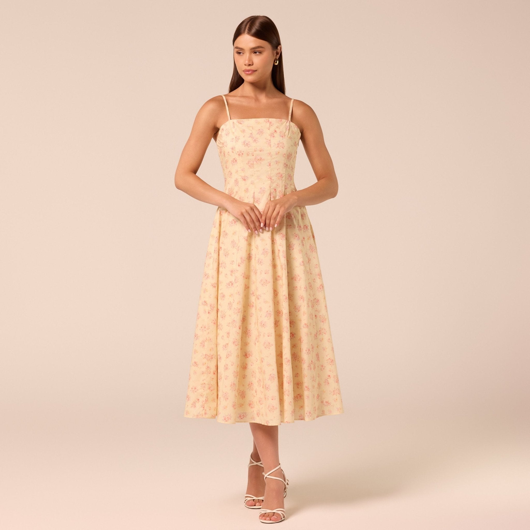 Spaghetti Strap A Line Midi Dress - shopaleena