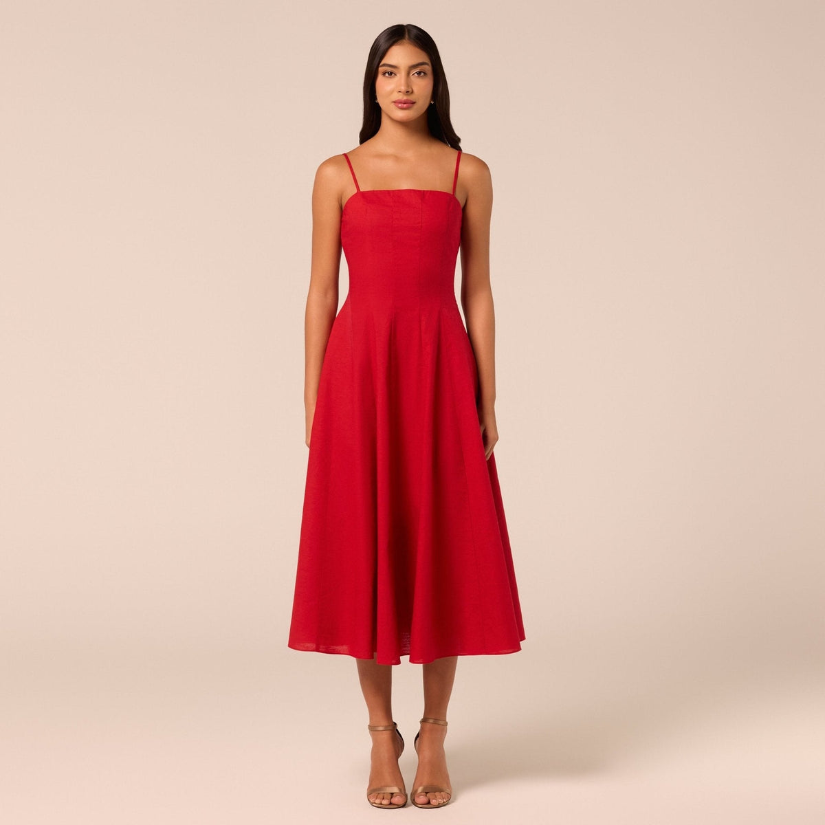 Spaghetti Strap A Line Midi Dress - shopaleena