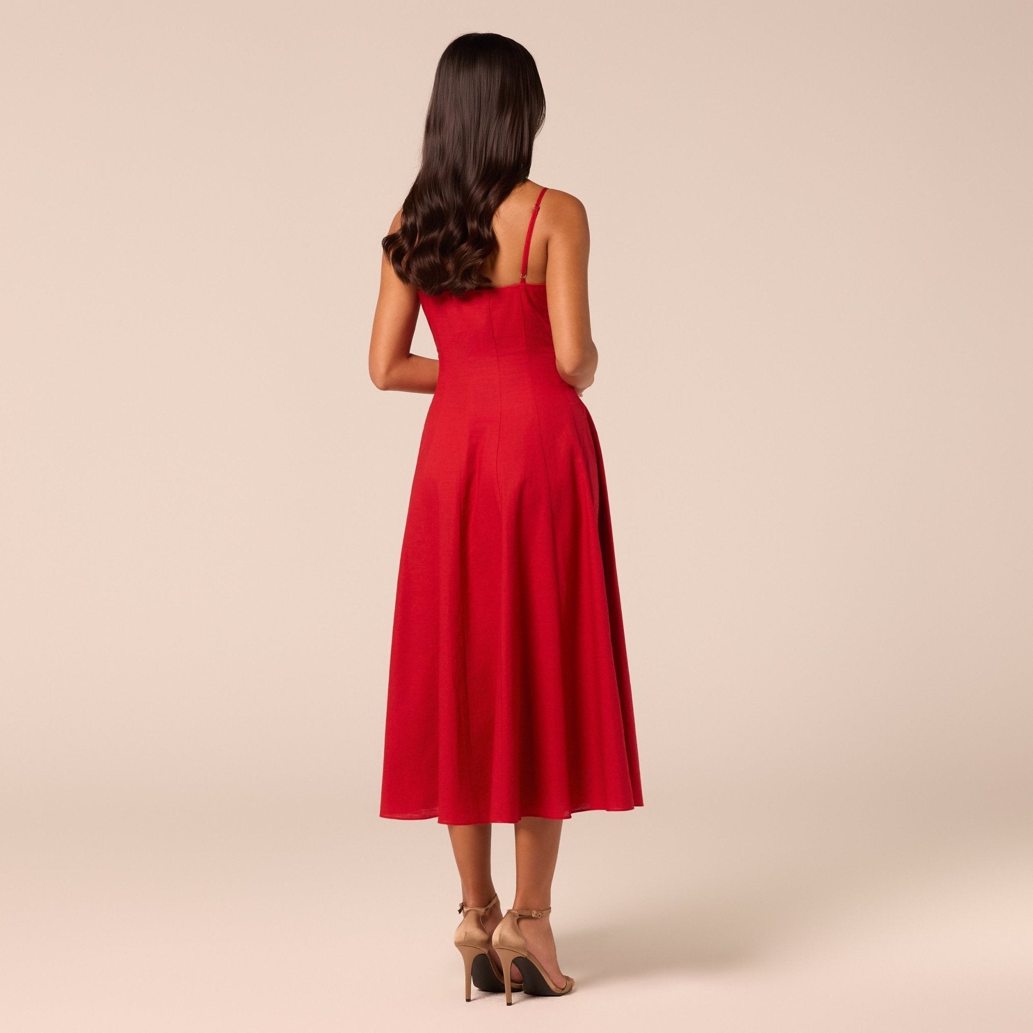 Spaghetti Strap A Line Midi Dress - shopaleena