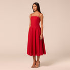 Spaghetti Strap A Line Midi Dress - shopaleena