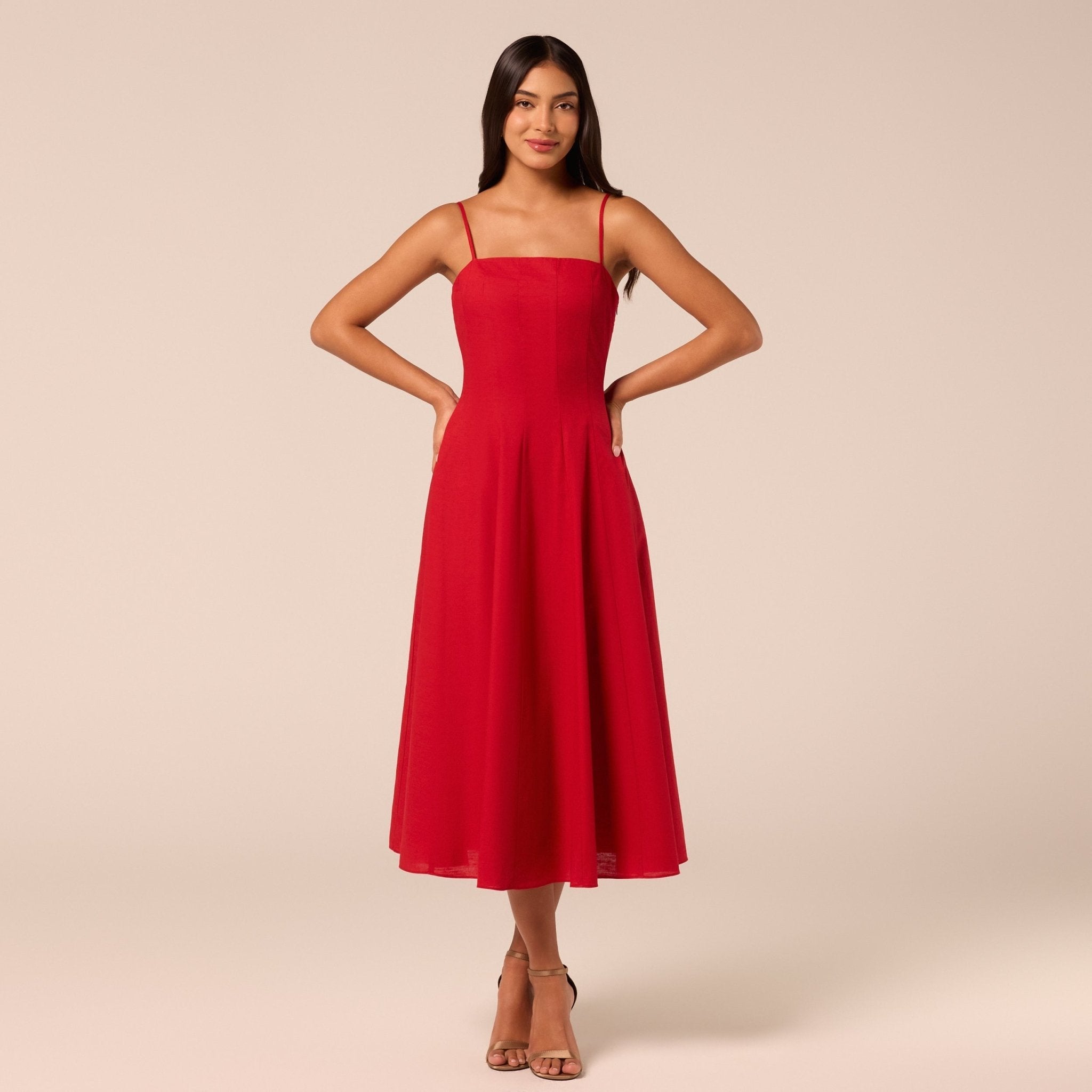 Spaghetti Strap A Line Midi Dress - shopaleena