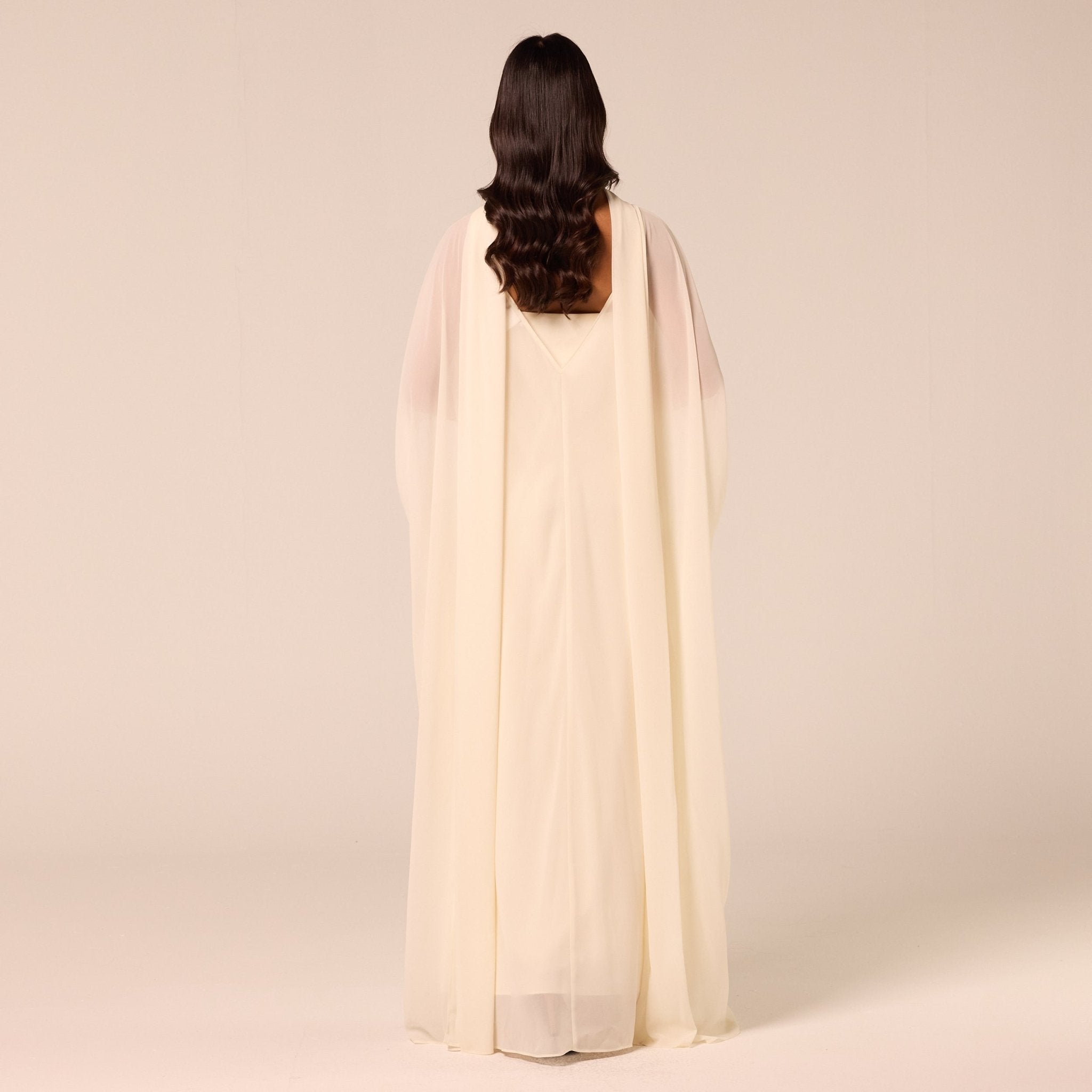 Spaghetti Strap Dress with Sheer Chiffon Cape - shopaleena