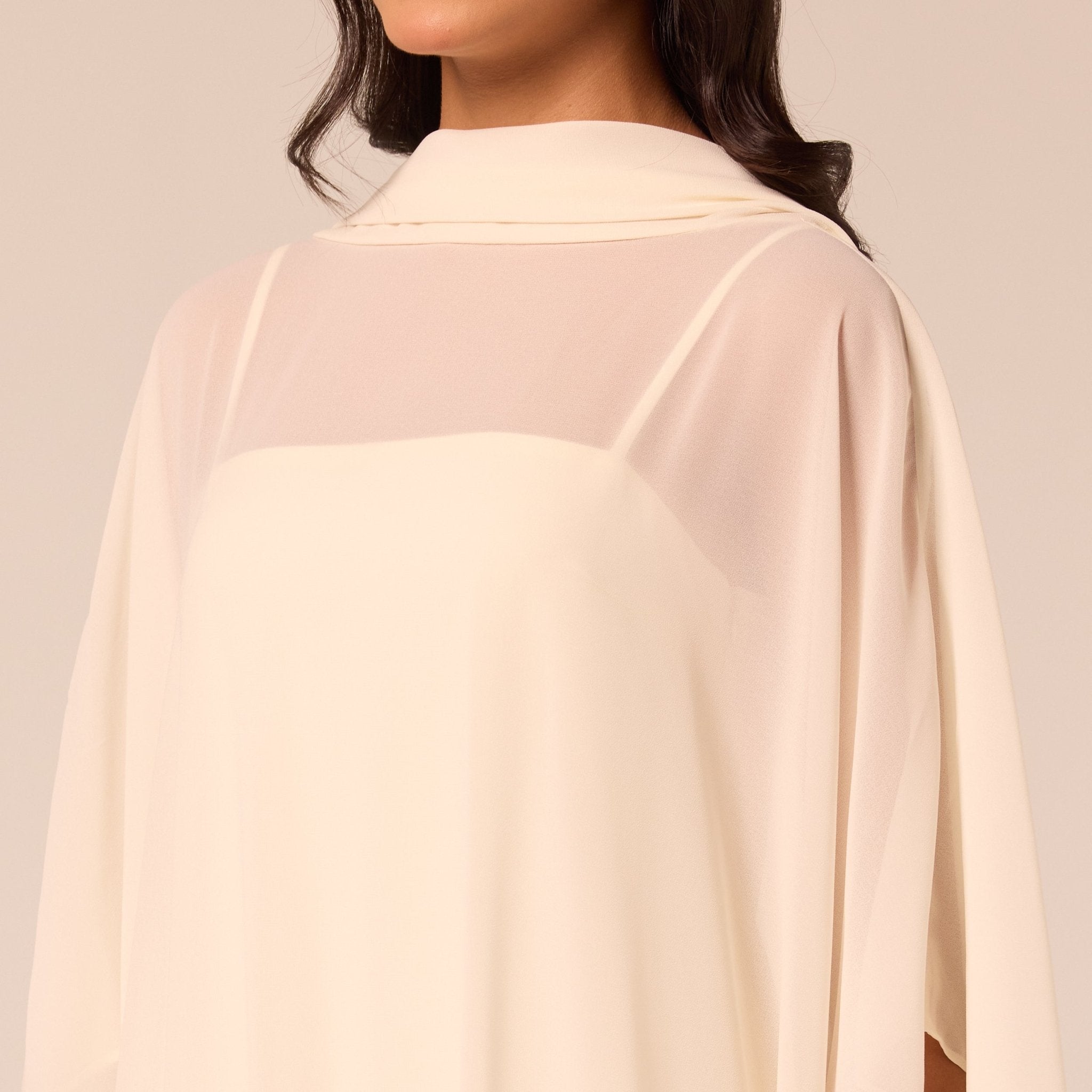 Spaghetti Strap Dress with Sheer Chiffon Cape - shopaleena