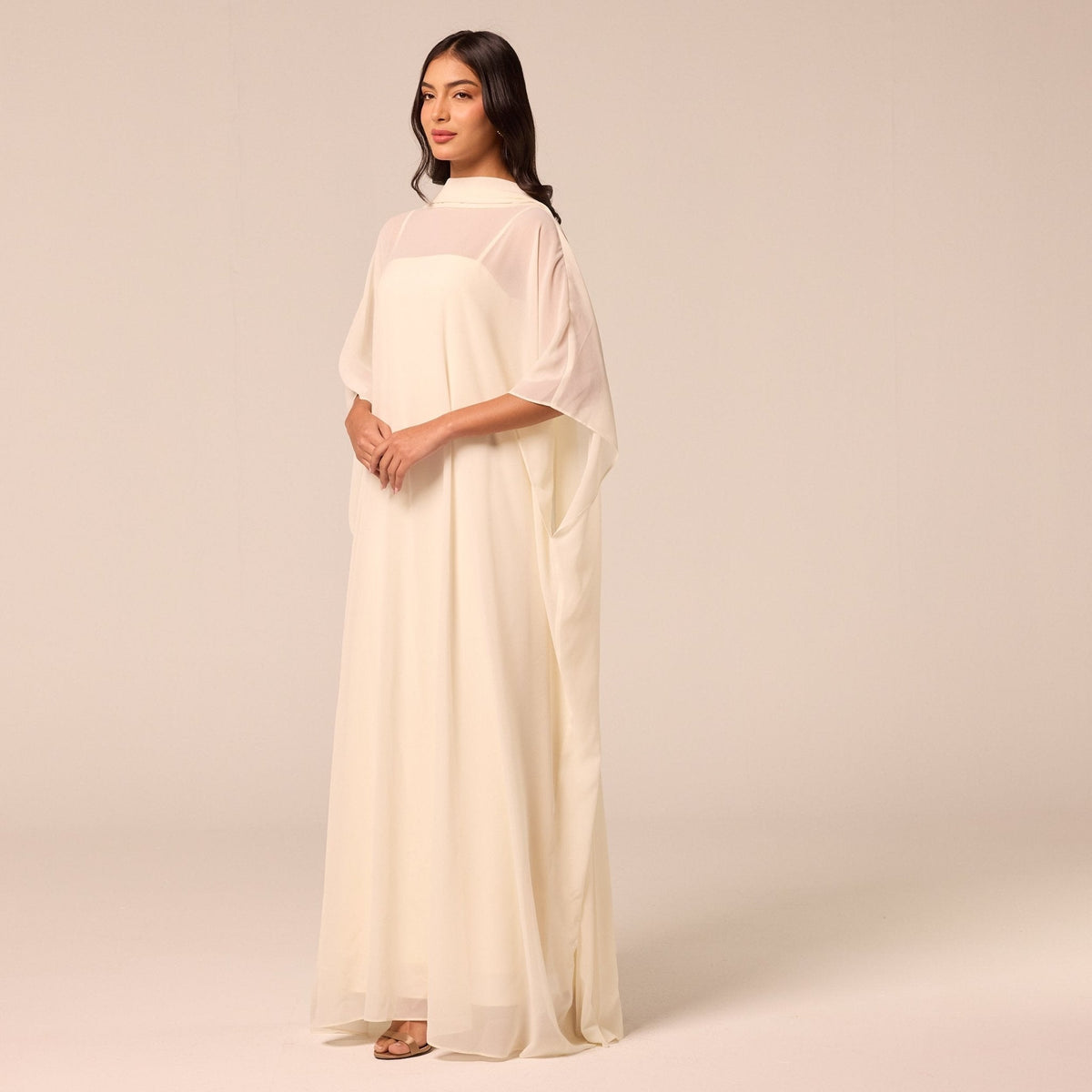 Spaghetti Strap Dress with Sheer Chiffon Cape - shopaleena