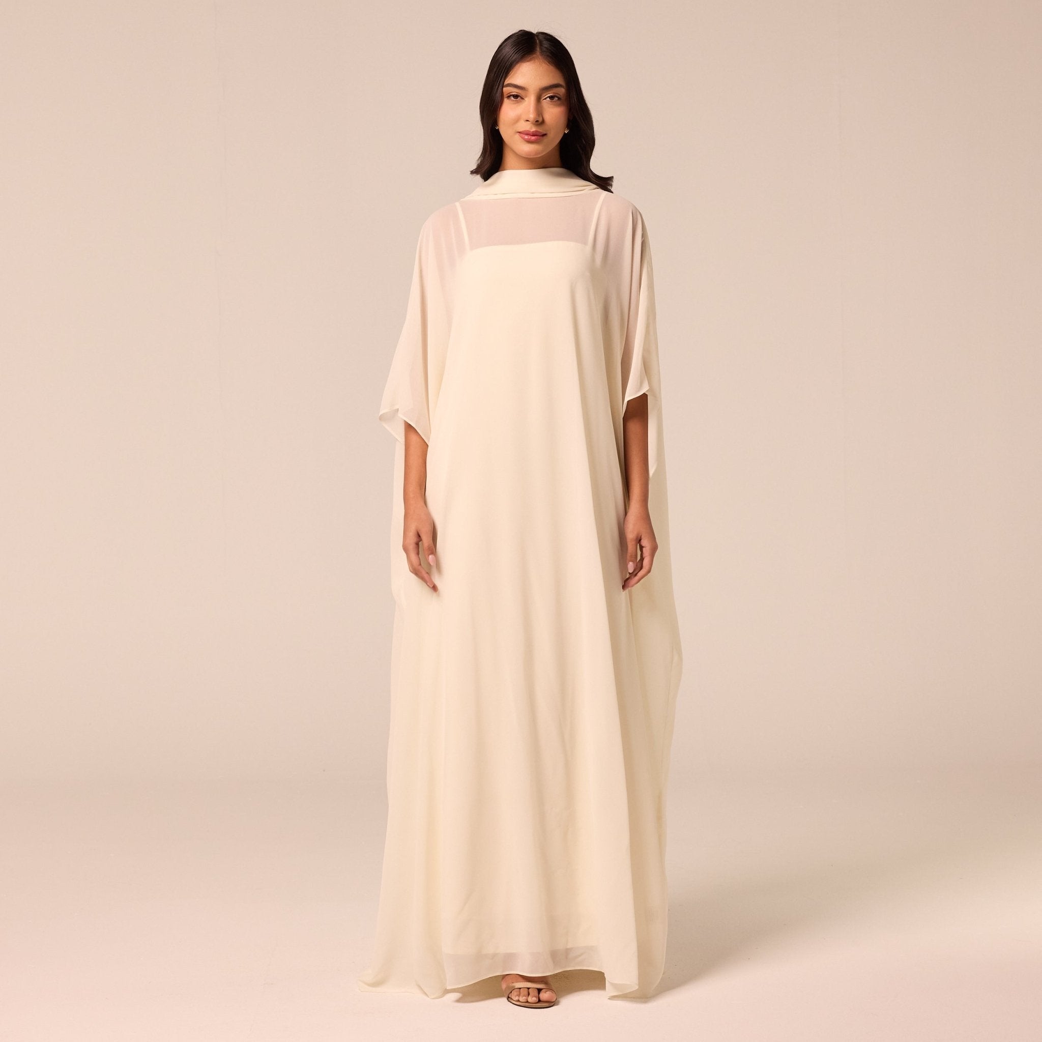 Spaghetti Strap Dress with Sheer Chiffon Cape - shopaleena