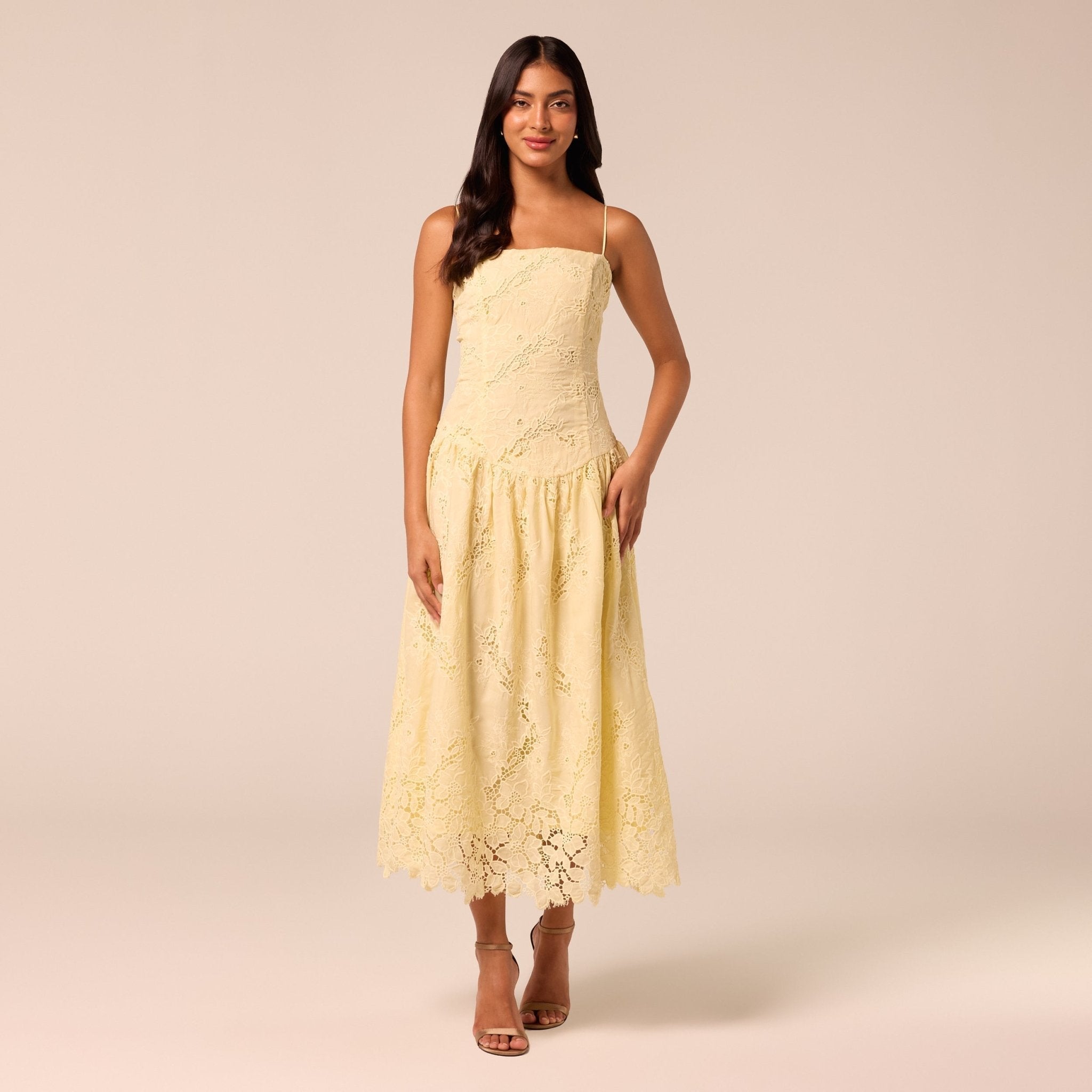 Spaghetti Strap Floral Lace Midi Dress - shopaleena