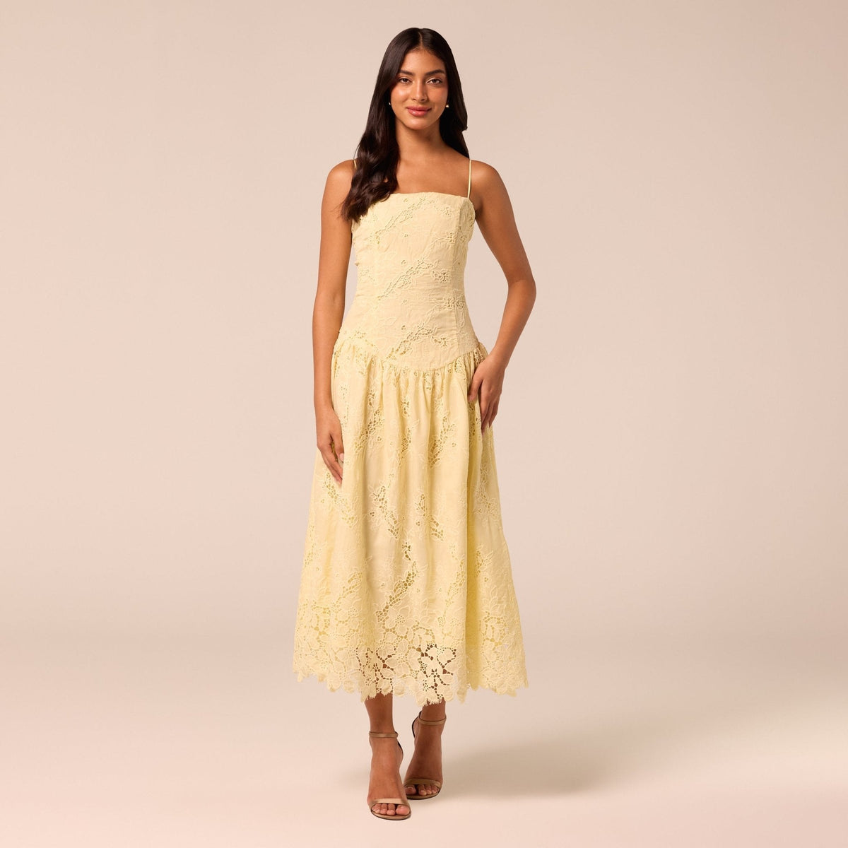 Spaghetti Strap Floral Lace Midi Dress - shopaleena
