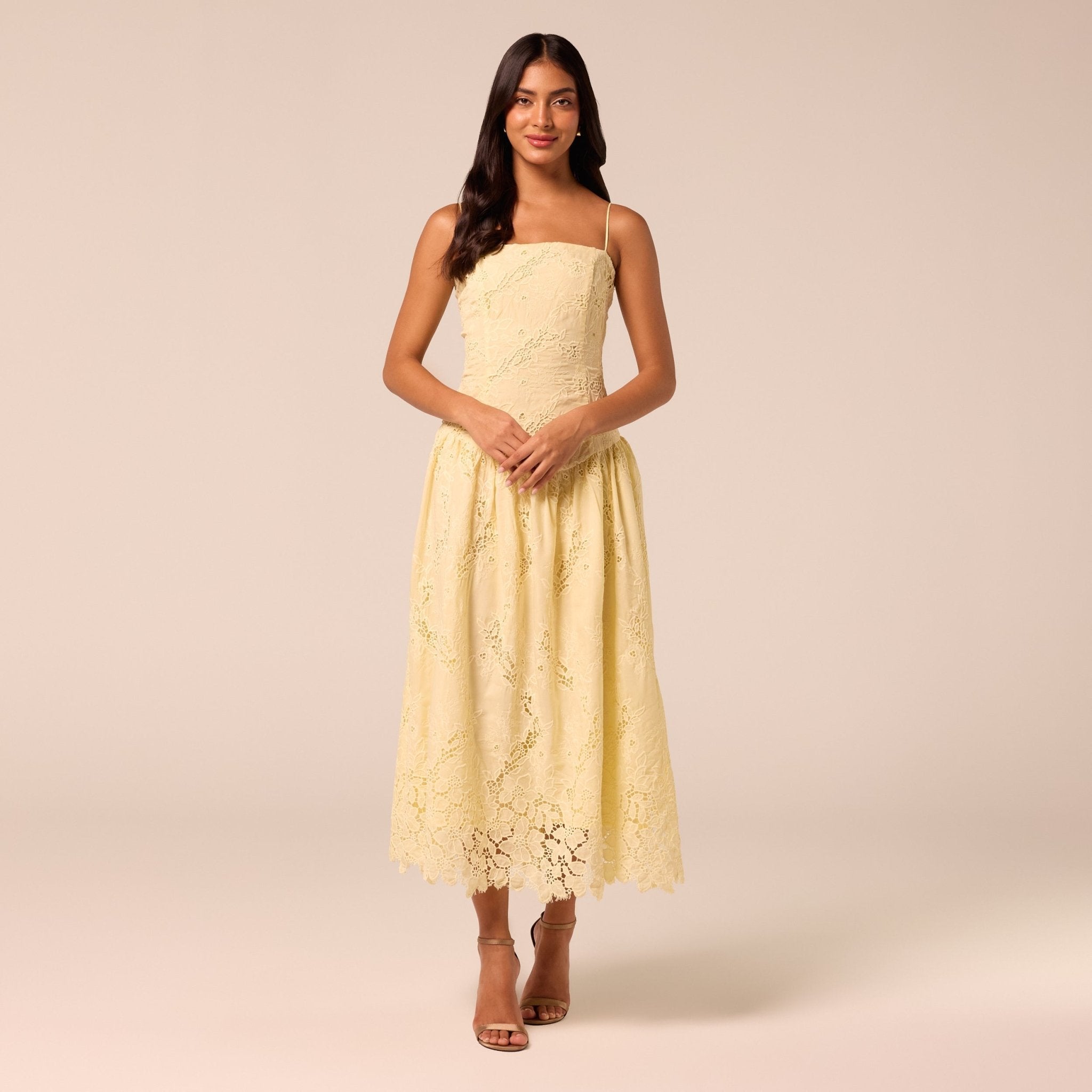 Spaghetti Strap Floral Lace Midi Dress - shopaleena