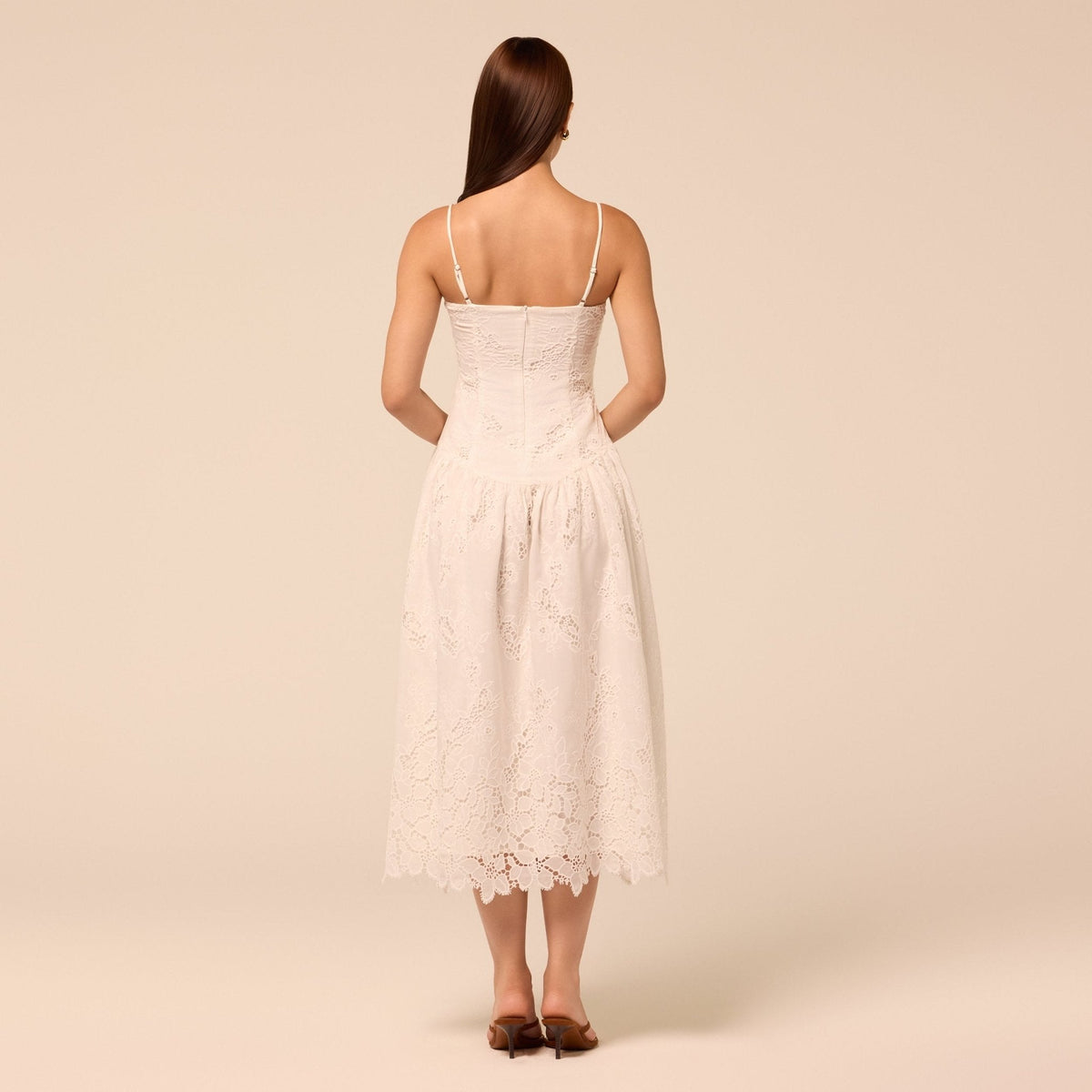 Spaghetti Strap Floral Lace Midi Dress - shopaleena