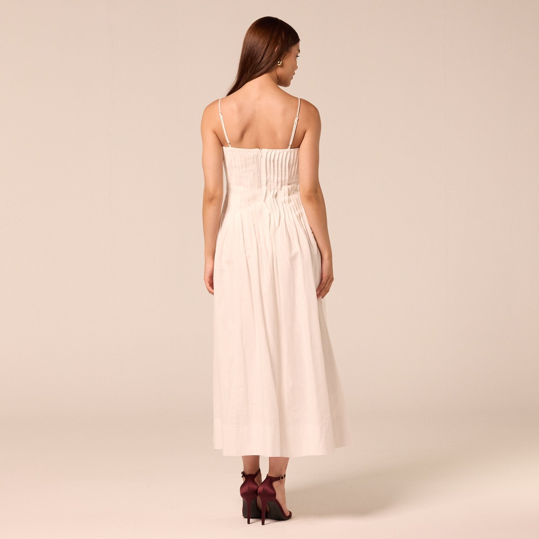 Spaghetti Strap Pleated Midi Dress - shopaleena