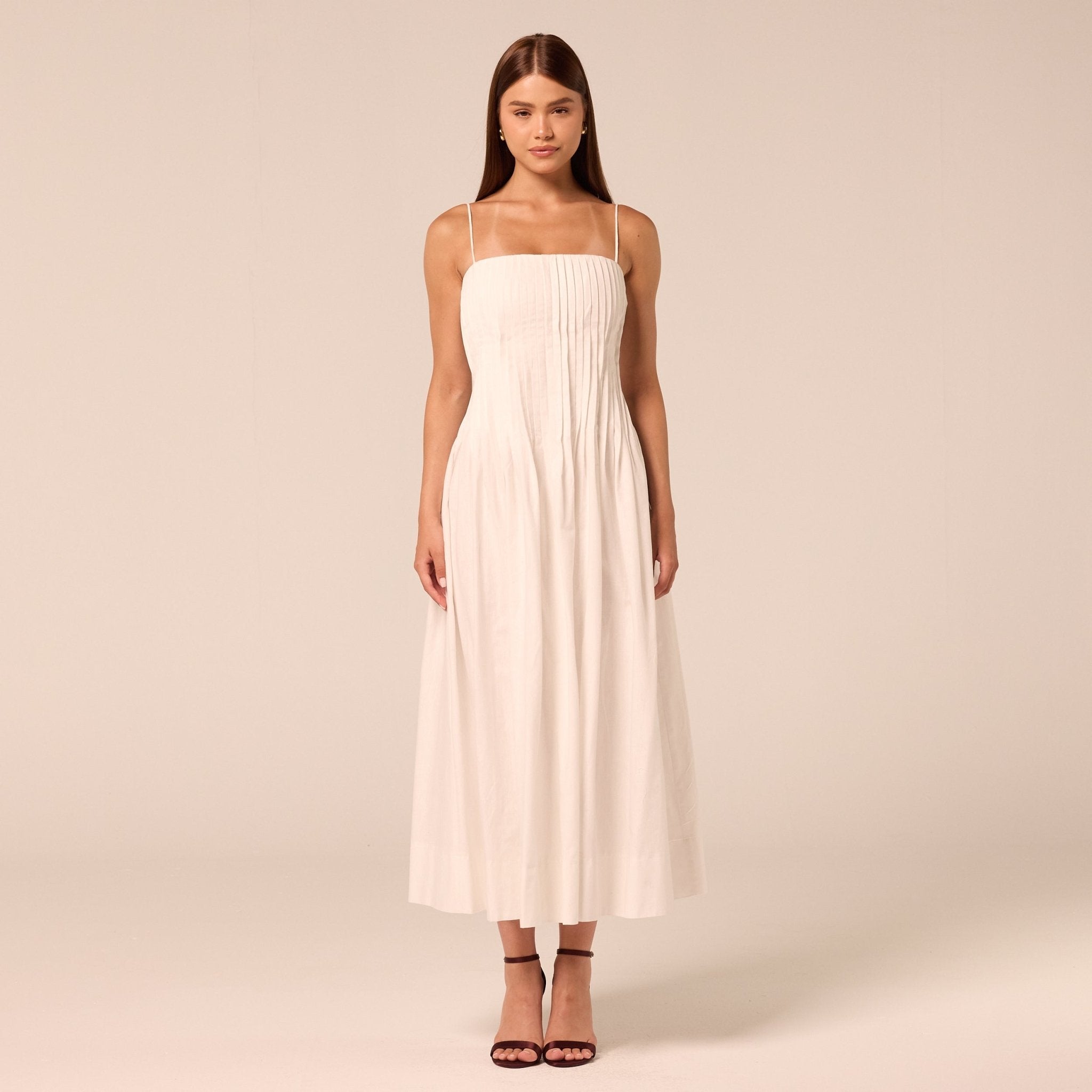 Spaghetti Strap Pleated Midi Dress - shopaleena
