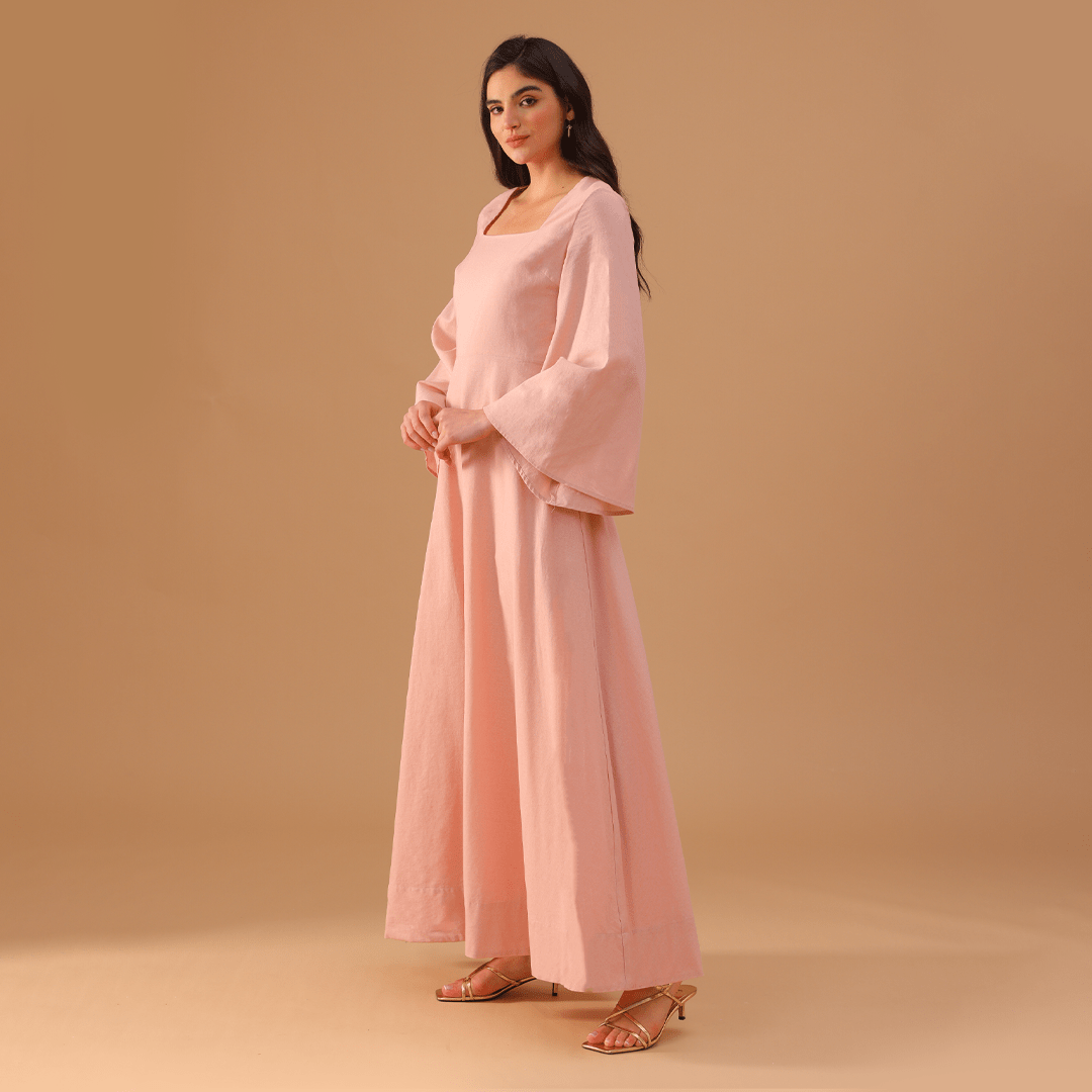 Square Neck Long Flared Sleeve Dress - shopaleena