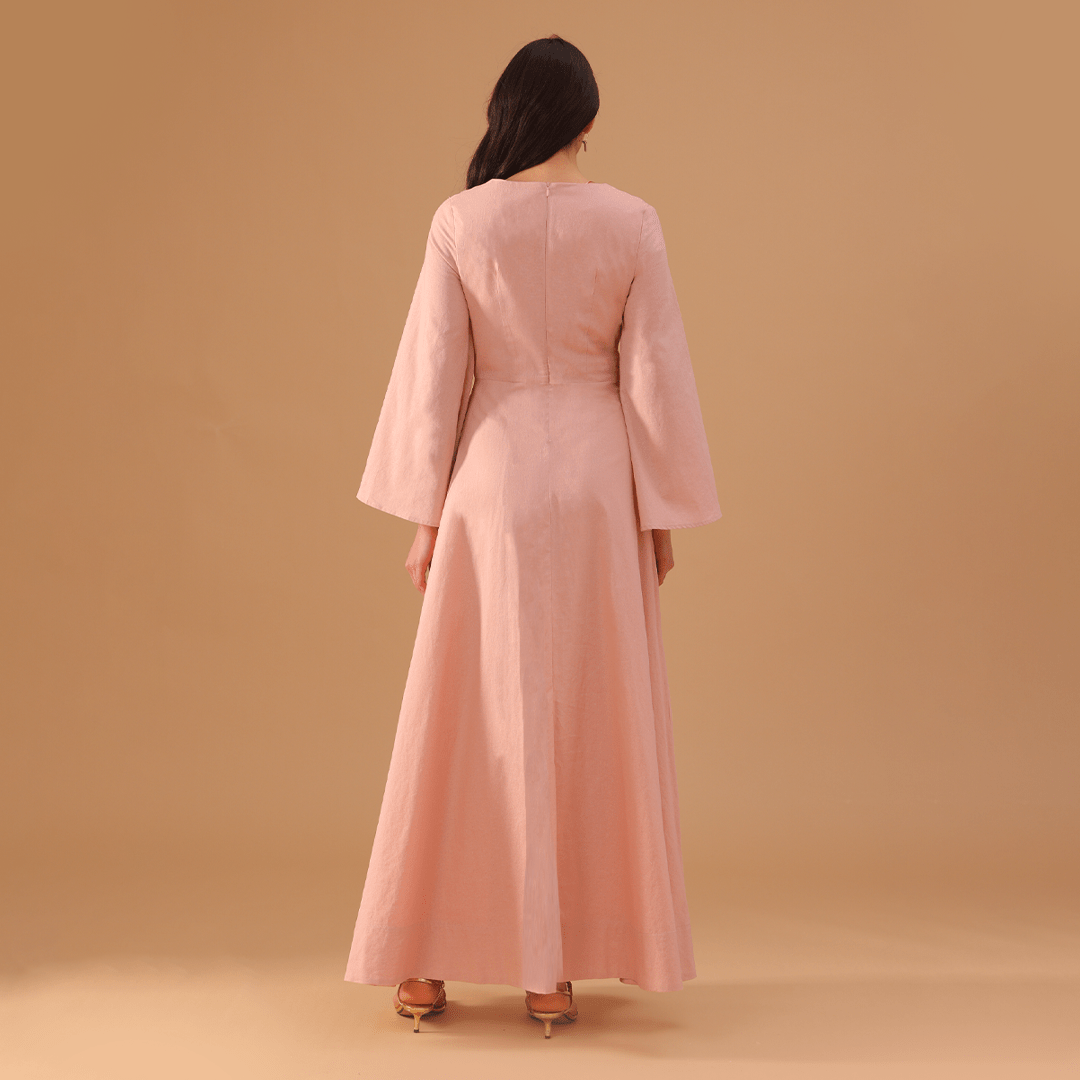 Square Neck Long Flared Sleeve Dress - shopaleena