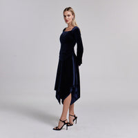 Square Neck Long Sleeve Velvet Dress - shopaleena