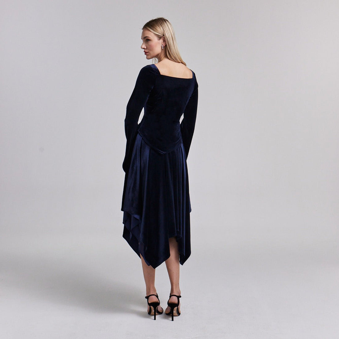 Square Neck Long Sleeve Velvet Dress - shopaleena