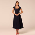 Square Neck Short Sleeve Denim Dress - shopaleena