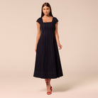 Square Neck Short Sleeve Denim Dress - shopaleena
