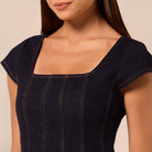 Square Neck Short Sleeve Denim Dress - shopaleena