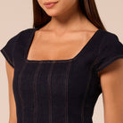 Square Neck Short Sleeve Denim Dress - shopaleena