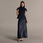 Stand Collar Peplum Blouse - shopaleena
