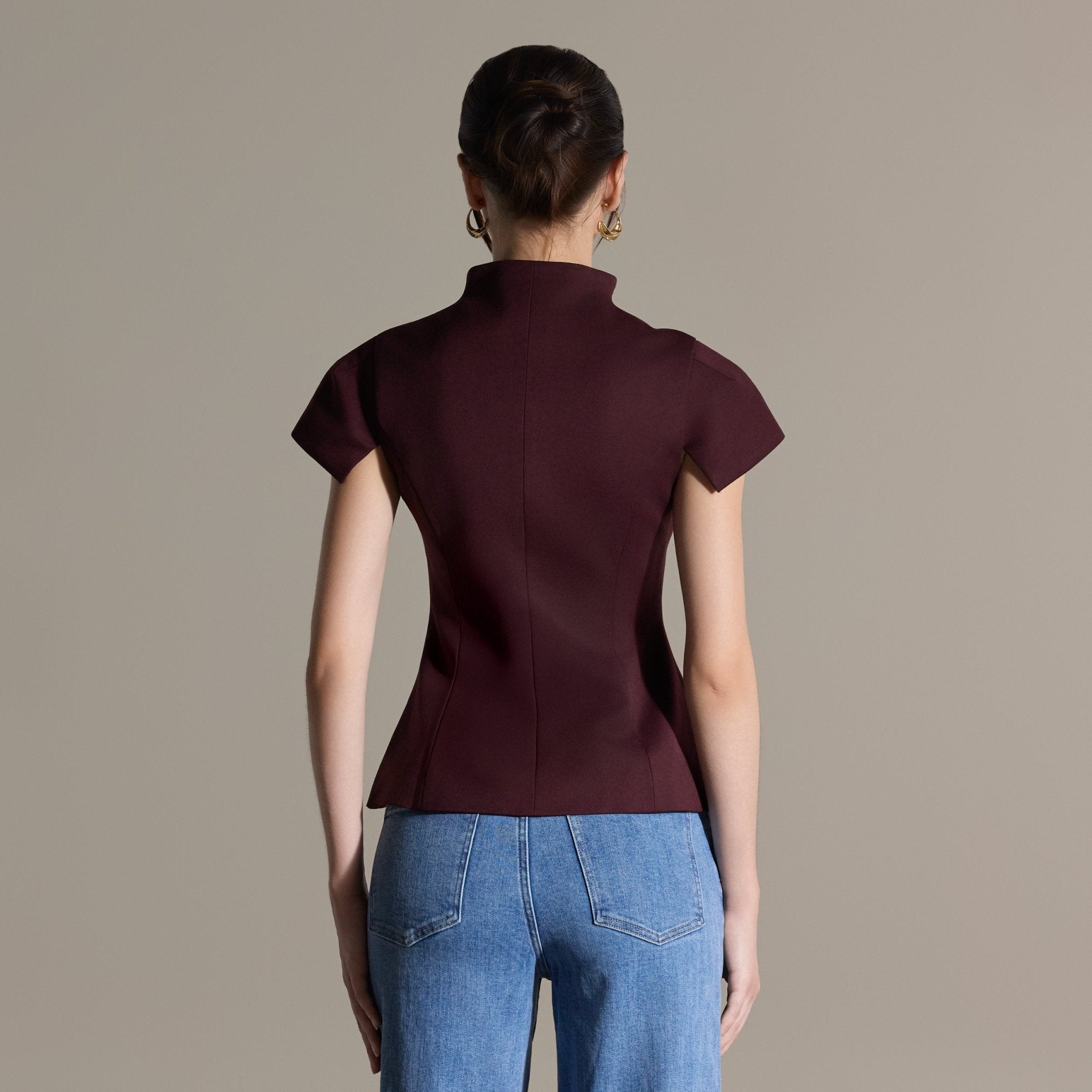 Stand Collar Peplum Blouse - shopaleena