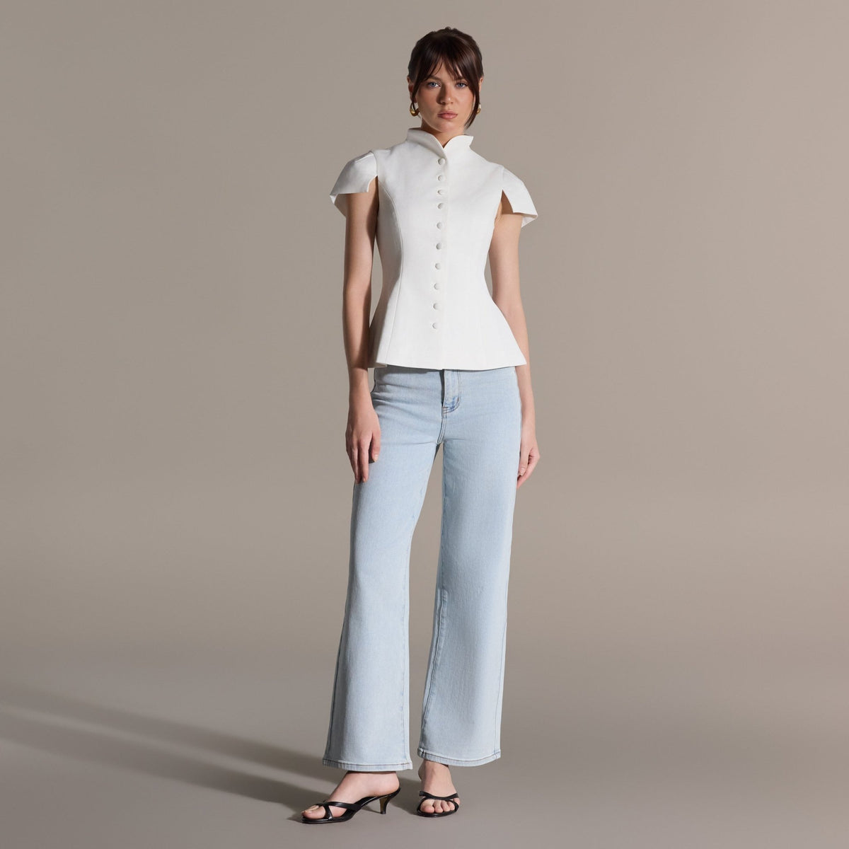 Stand Collar Peplum Blouse - shopaleena