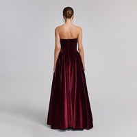 Strapless Burgundy Velvet Corset Gown - shopaleena