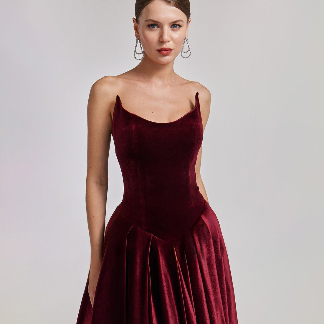 Strapless Burgundy Velvet Corset Gown - shopaleena