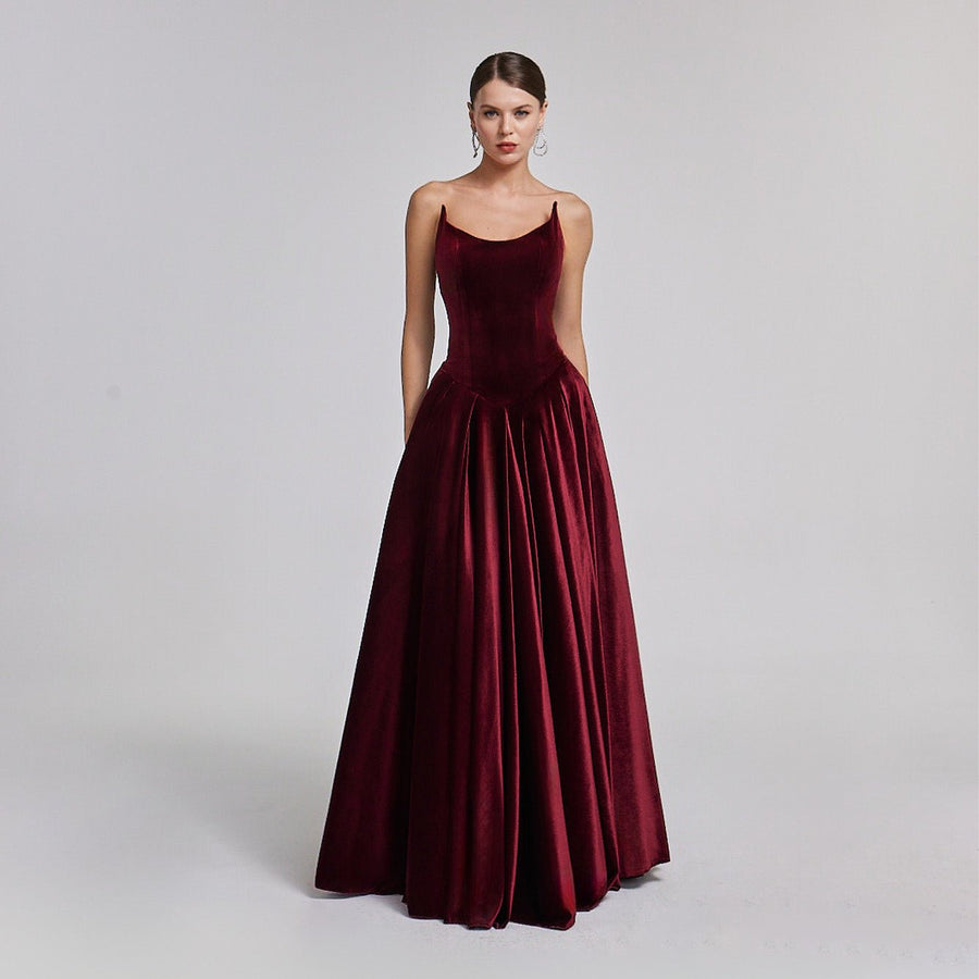 Strapless Burgundy Velvet Corset Gown - shopaleena