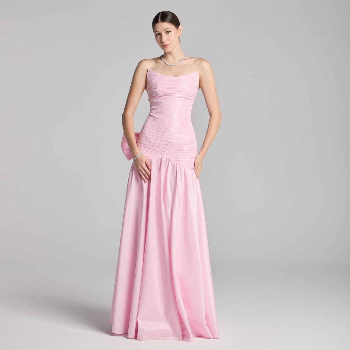 Strapless Ruched Taffeta Gown - shopaleena