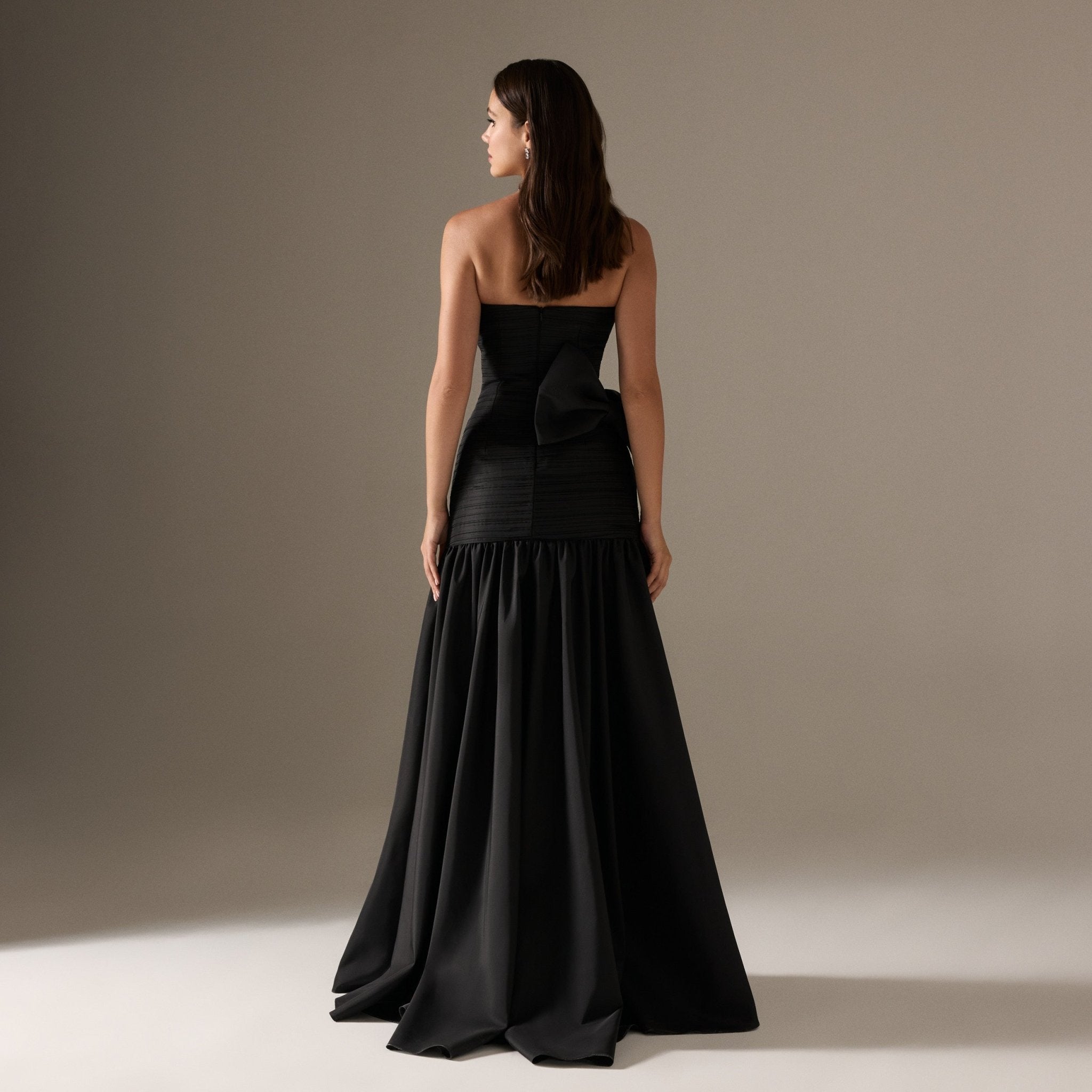 Strapless Ruched Taffeta Maxi Dress - shopaleena