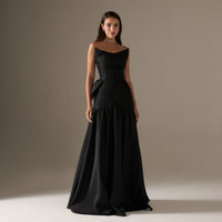 Strapless Ruched Taffeta Maxi Dress - shopaleena