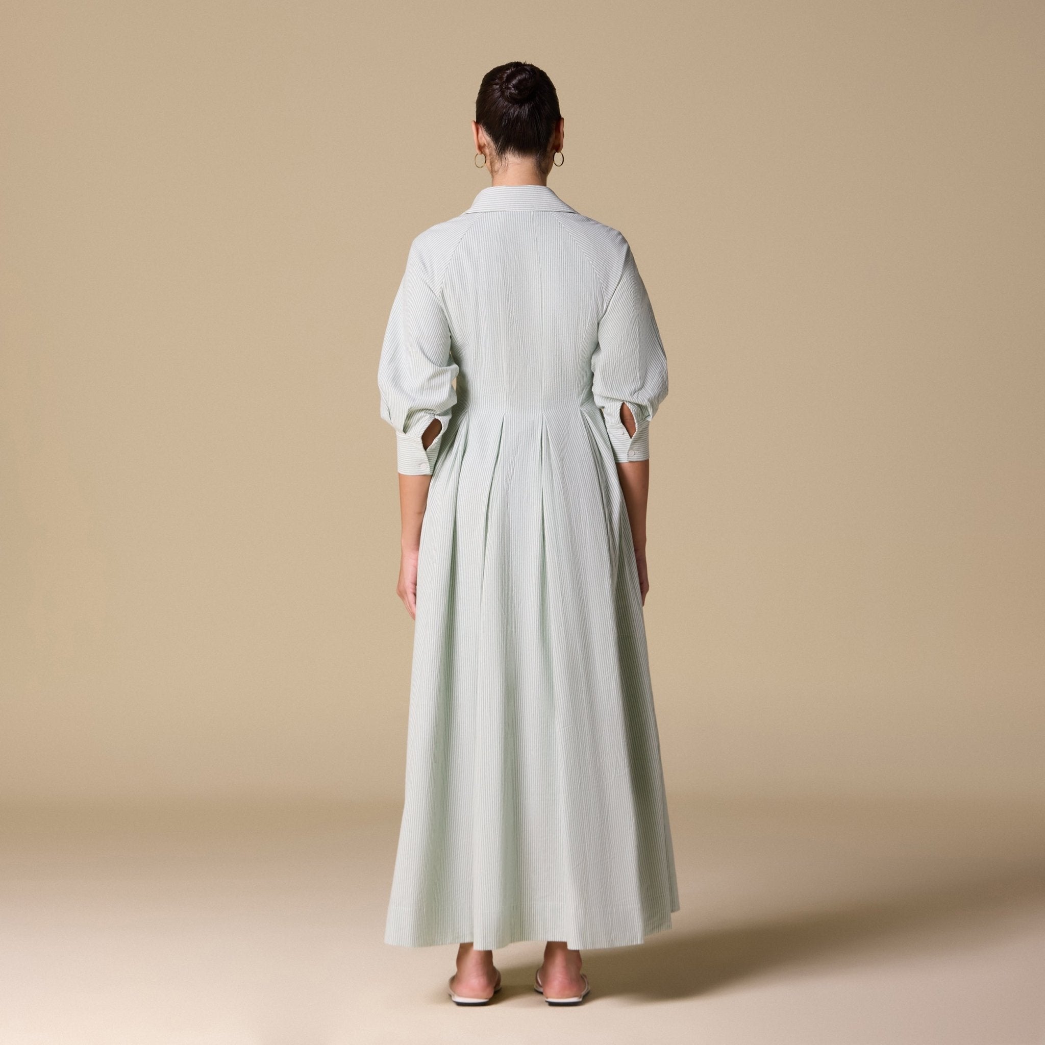 Striped Poplin Pleated Waist Maxi Shirt Dress - shopaleena