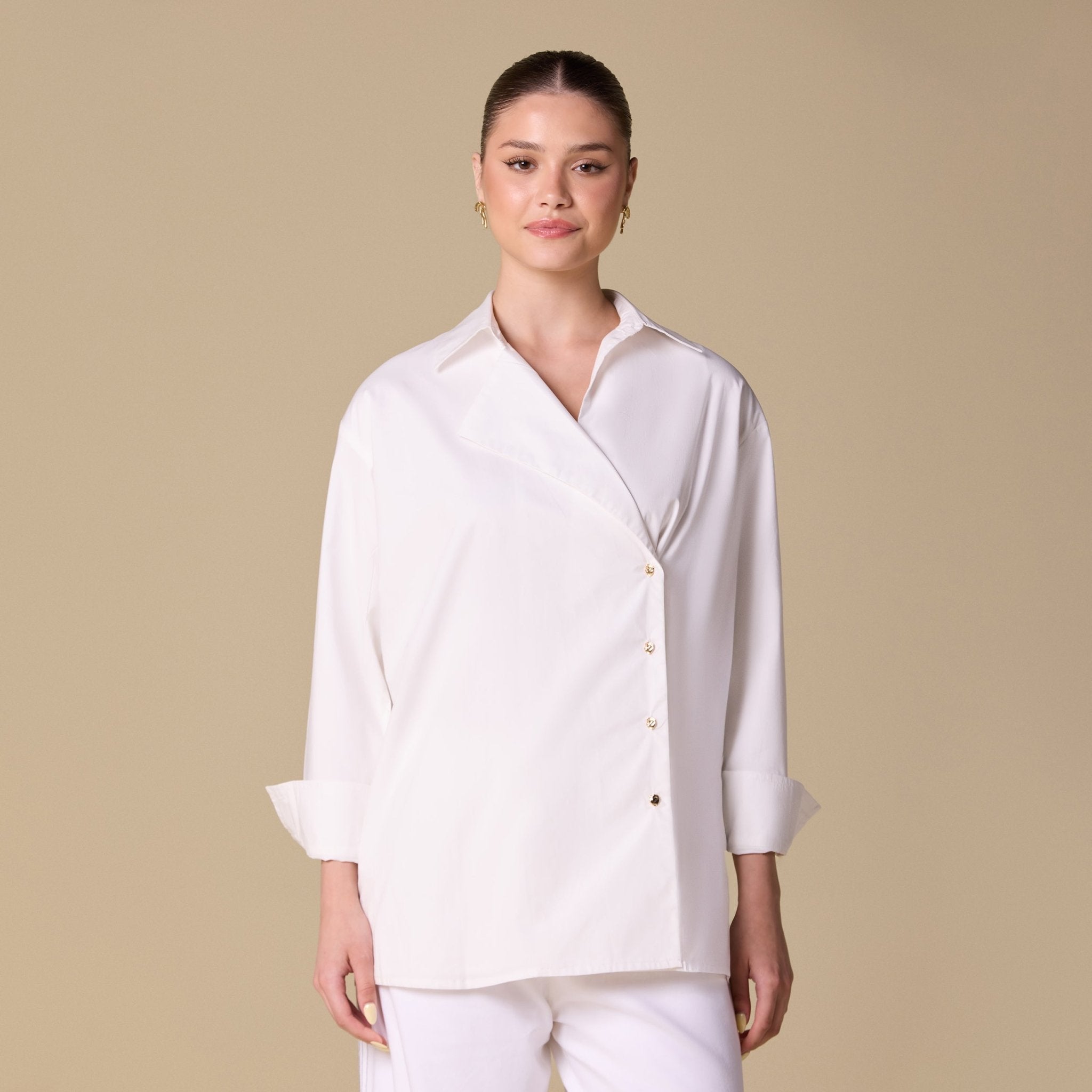 Structured Fold Collar Blouse - shopaleena