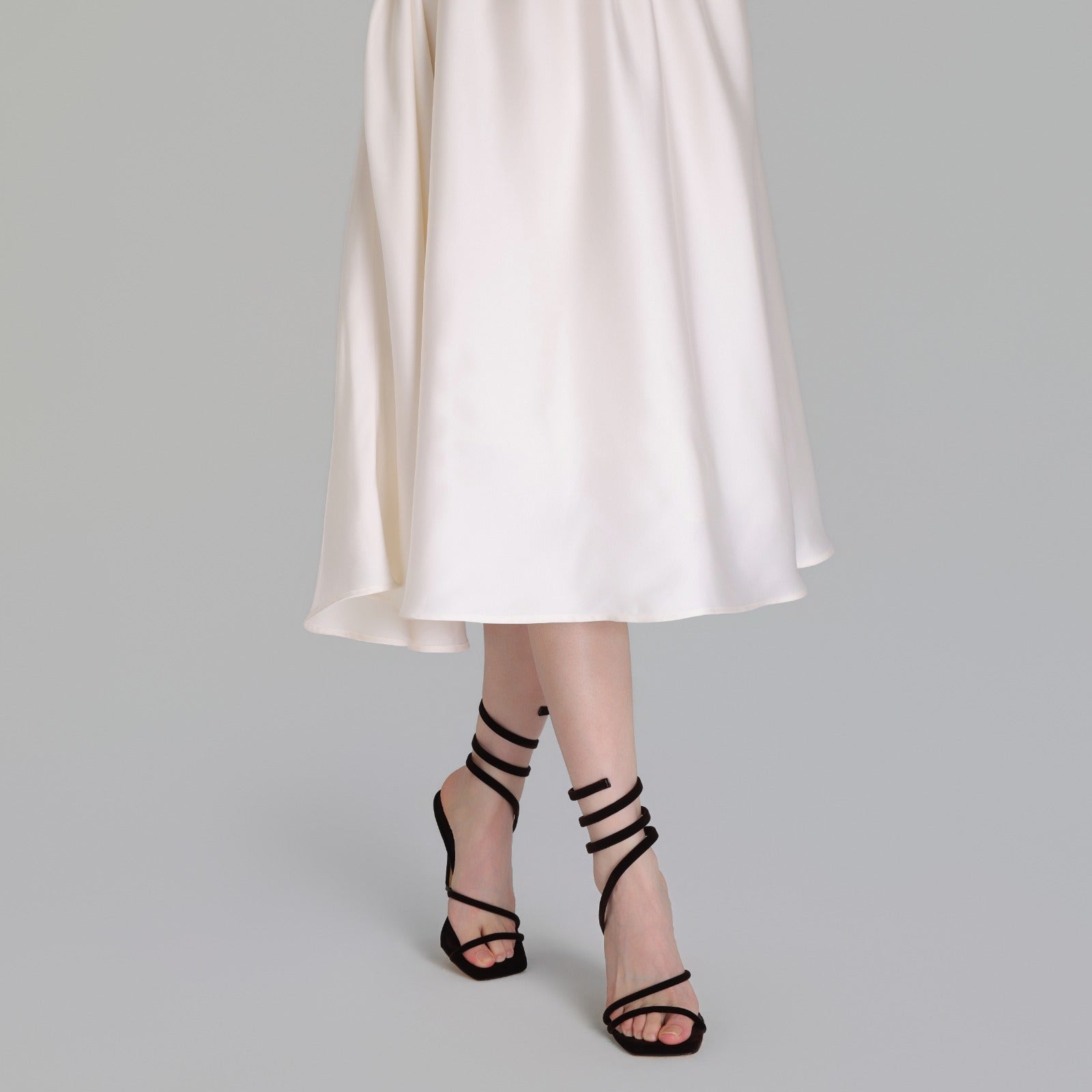 Tan Velvet Spiral Strap High Heel Sandals - shopaleena