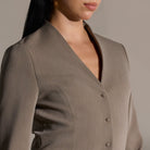 Taupe V-Neck Peplum Blazer - shopaleena