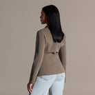 Taupe V-Neck Peplum Blazer - shopaleena