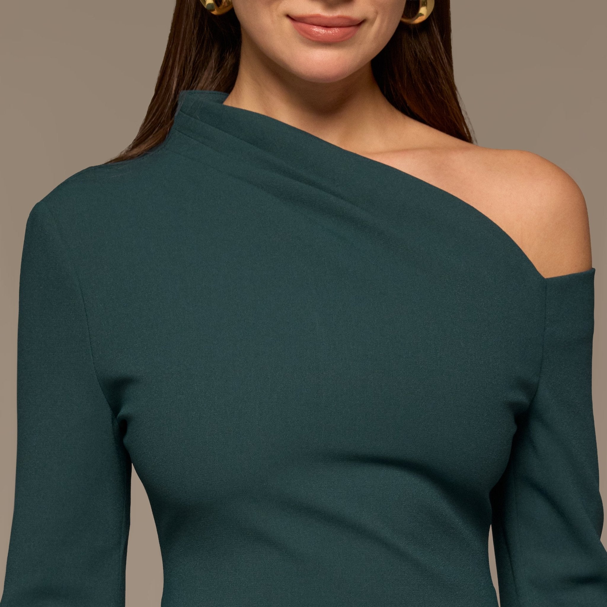 Teal Bare Shoulder Crepe Midi Dress - shopaleena