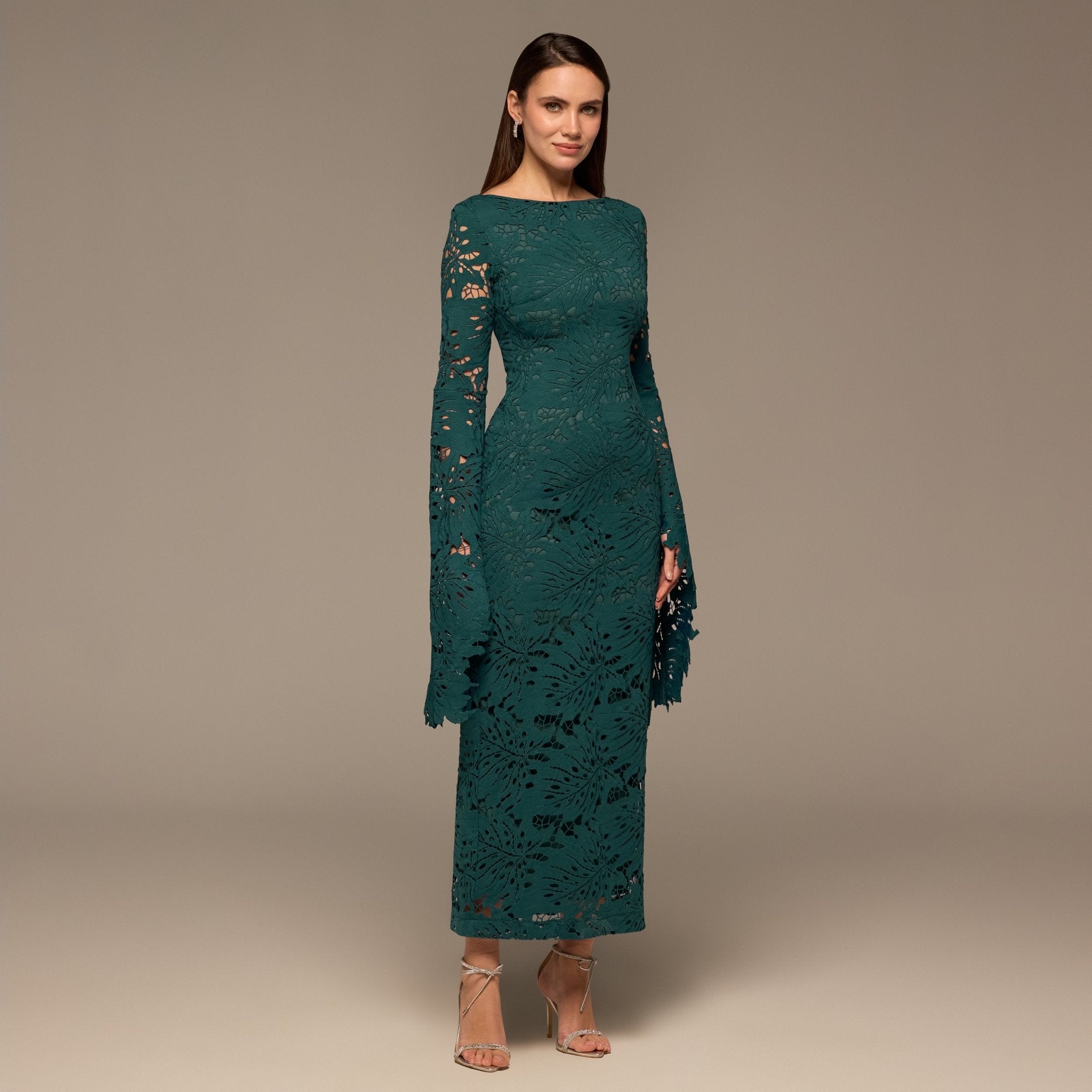 Teal Lace Long Sleeve Maxi Dress - shopaleena